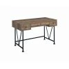 47.25 in. Rustic Oak and Black Traditional Style Wooden 3 Drawers Writing Desk by Benjara