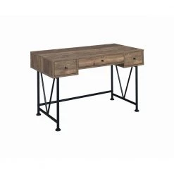 47.25 in. Rustic Oak and Black Traditional Style Wooden 3 Drawers Writing Desk by Benjara