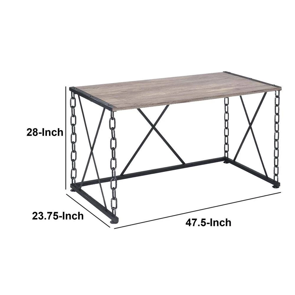 23.75 in. W Rustic Oak Brown Wooden Desk with Metal X Frame by Benjara 5 23.75 in. W Rustic Oak Brown Wooden Desk with Metal X Frame by Benjara - Image 5