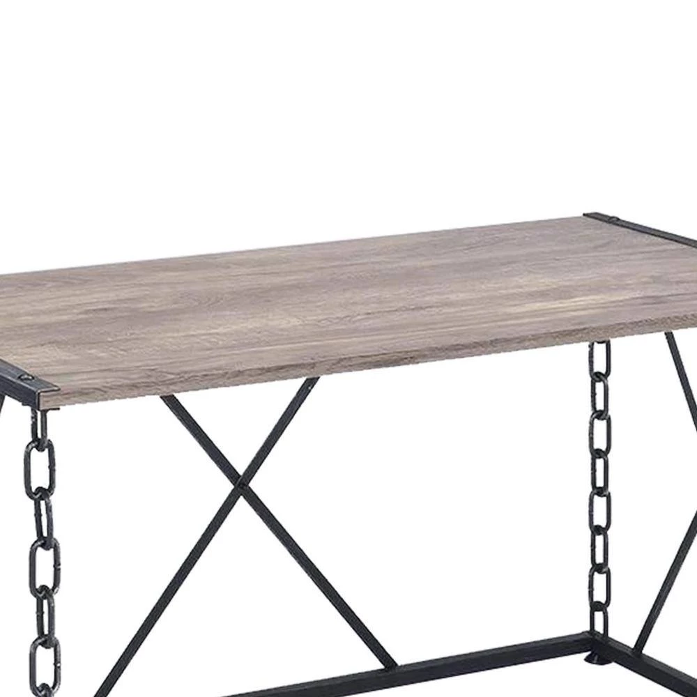 23.75 in. W Rustic Oak Brown Wooden Desk with Metal X Frame by Benjara 4 23.75 in. W Rustic Oak Brown Wooden Desk with Metal X Frame by Benjara - Image 4