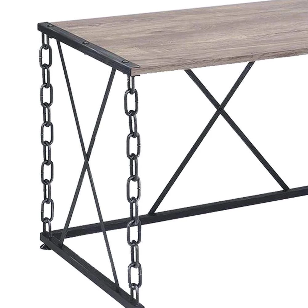 23.75 in. W Rustic Oak Brown Wooden Desk with Metal X Frame by Benjara 2 23.75 in. W Rustic Oak Brown Wooden Desk with Metal X Frame by Benjara - Image 2