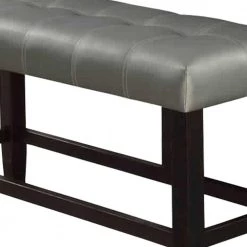 Silver and Brown Tufted High Bench with Tapered Legs 48" L x 16" W x 26" H by Benjara -Cheap Benjara Store silver and brown benjara bedroom benches bm171258 1f 1000