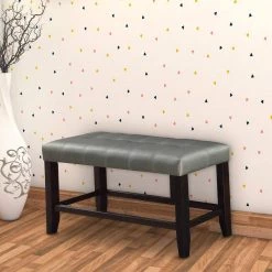 Silver and Brown Tufted High Bench with Tapered Legs 48" L x 16" W x 26" H by Benjara -Cheap Benjara Store silver and brown benjara bedroom benches bm171258 31 1000