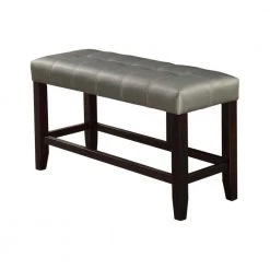 Silver and Brown Tufted High Bench with Tapered Legs 48" L x 16" W x 26" H by Benjara