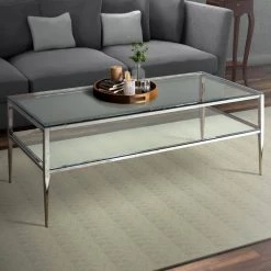 24 in. Silver and Clear Standard Rectangular Glass Coffee Table with Tapered Legs by Benjara -Cheap Benjara Store silver and clear benjara coffee tables bm207950 31 1000