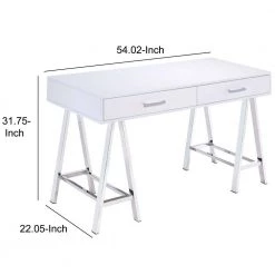 22.05 in. W Silver and White Rectangular 2-Drawers Wooden Writing Desk with Saw Horse Metal Legs by Benjara -Cheap Benjara Store silver and white benjara executive desks bm191427 44 1000