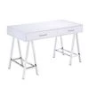 22.05 in. W Silver and White Rectangular 2-Drawers Wooden Writing Desk with Saw Horse Metal Legs by Benjara