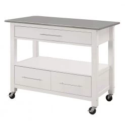 Gray and White Kitchen Cart with Stainless Steel Top by Benjara