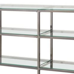 Industrial 26.75 in. Silver Metal 3-Shelf Bookcase with Glass Shelves by Benjara -Cheap Benjara Store silver benjara bookcases bookshelves bm159116 1f 1000