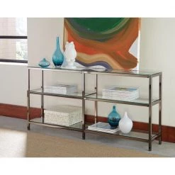 Industrial 26.75 in. Silver Metal 3-Shelf Bookcase with Glass Shelves by Benjara -Cheap Benjara Store silver benjara bookcases bookshelves bm159116 31 1000