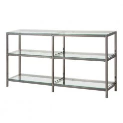Industrial 26.75 in. Silver Metal 3-Shelf Bookcase with Glass Shelves by Benjara