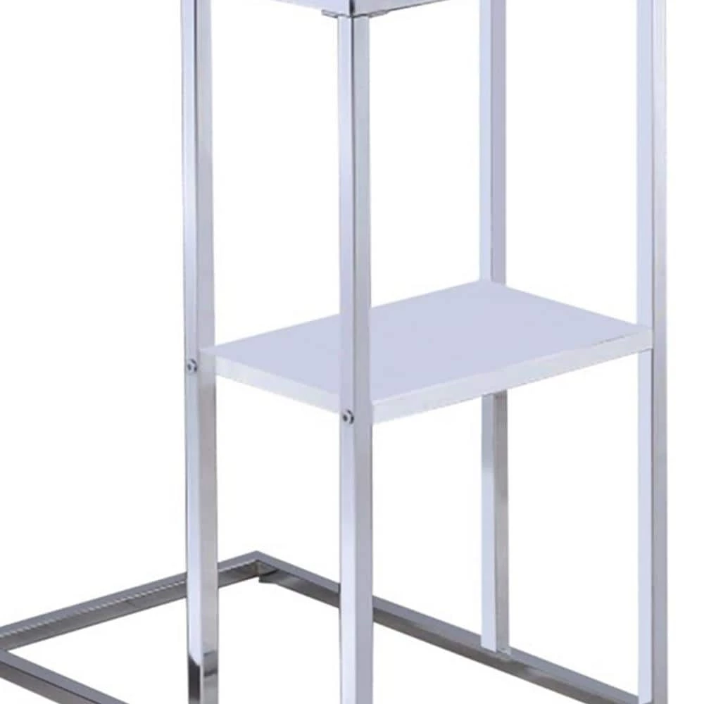 Modern Style 18 in. C- Shape Silver Glass Top Snack Table with Bottom Shelf by Benjara 6 Modern Style 18 in. C- Shape Silver Glass Top Snack Table with Bottom Shelf by Benjara - Image 6