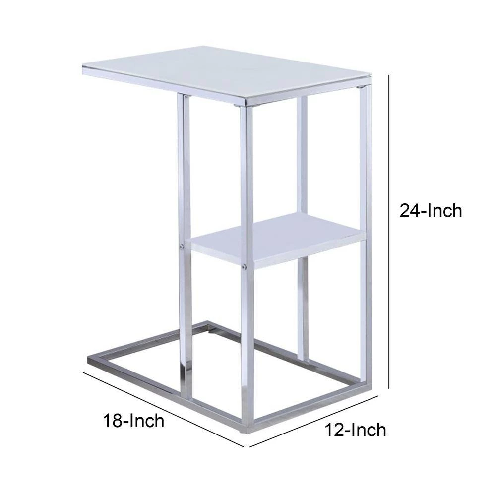 Modern Style 18 in. C- Shape Silver Glass Top Snack Table with Bottom Shelf by Benjara 7 Modern Style 18 in. C- Shape Silver Glass Top Snack Table with Bottom Shelf by Benjara - Image 7