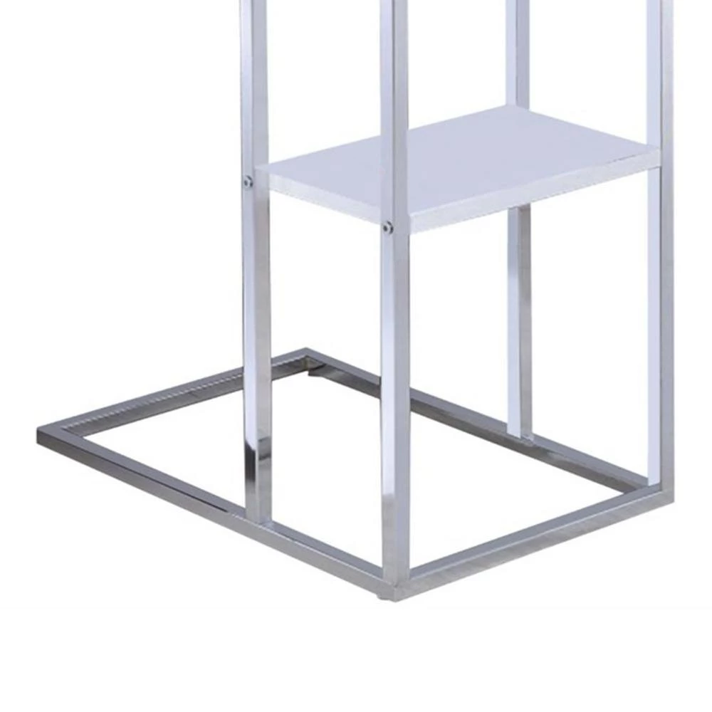 Modern Style 18 in. C- Shape Silver Glass Top Snack Table with Bottom Shelf by Benjara 4 Modern Style 18 in. C- Shape Silver Glass Top Snack Table with Bottom Shelf by Benjara - Image 4