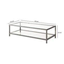 23 in. L Rectangle Silver Glass Top Coffee Table with Metal Frame and Open Shelf by Benjara -Cheap Benjara Store silver benjara coffee tables bm219615 44 1000