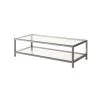 23 in. L Rectangle Silver Glass Top Coffee Table with Metal Frame and Open Shelf by Benjara