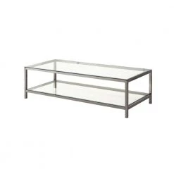 23 in. L Rectangle Silver Glass Top Coffee Table with Metal Frame and Open Shelf by Benjara