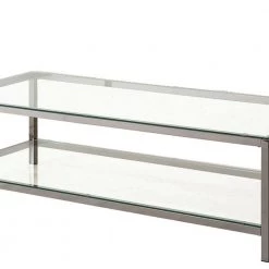 23 in. L Rectangle Silver Glass Top Coffee Table with Metal Frame and Open Shelf by Benjara -Cheap Benjara Store silver benjara coffee tables bm219615 c3 1000