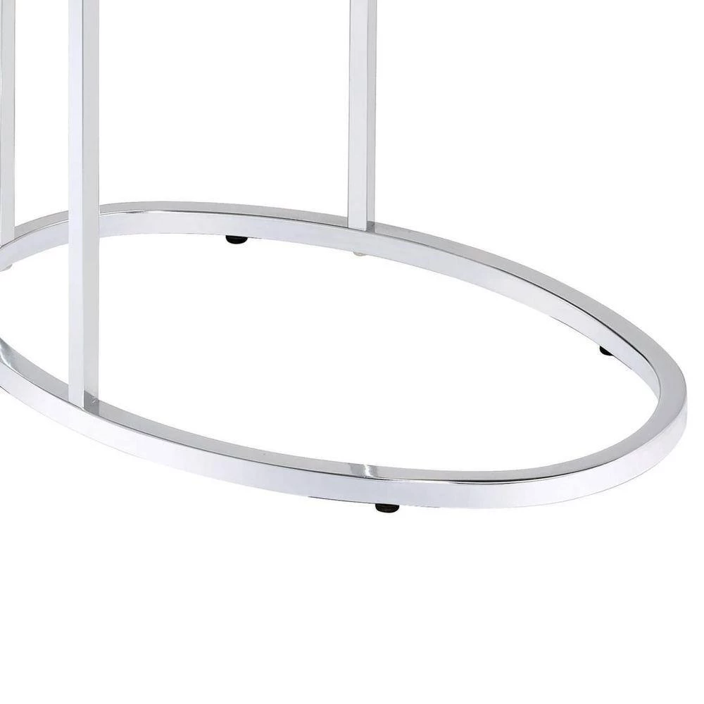 Stylish Silver Oval Shaped Metal Snack Table with Glass Top by Benjara 4 Stylish Silver Oval Shaped Metal Snack Table with Glass Top by Benjara - Image 4