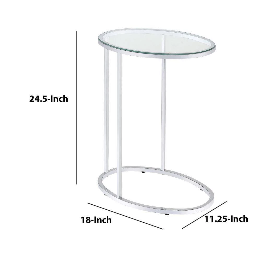 Stylish Silver Oval Shaped Metal Snack Table with Glass Top by Benjara 5 Stylish Silver Oval Shaped Metal Snack Table with Glass Top by Benjara - Image 5