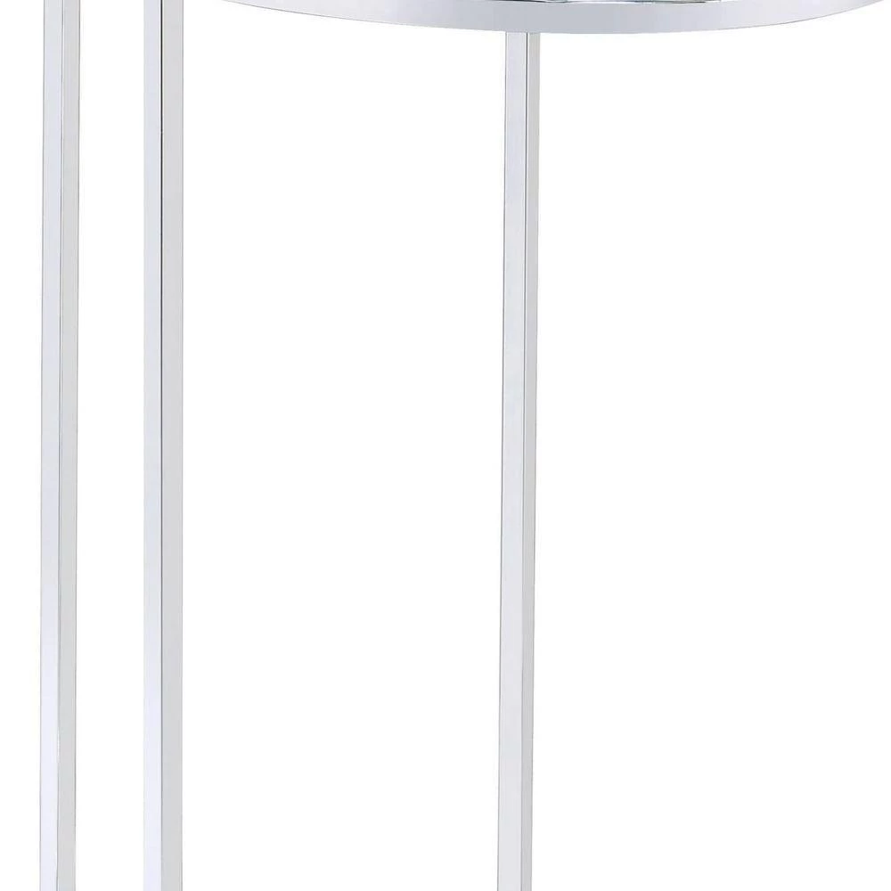 Stylish Silver Oval Shaped Metal Snack Table with Glass Top by Benjara 2 Stylish Silver Oval Shaped Metal Snack Table with Glass Top by Benjara - Image 2