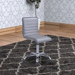 Silver Armless Leatherette Swivel Office Chair with Adjustable Height and Metal Base by Benjara -Cheap Benjara Store silver benjara executive chairs bm194307 31 1000