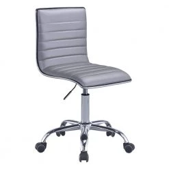 Silver Armless Leatherette Swivel Office Chair with Adjustable Height and Metal Base by Benjara