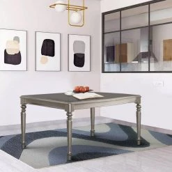 Traditional Silver Rubber Wood Dining Table by Benjara -Cheap Benjara Store silver benjara kitchen dining tables bm171315 31 1000