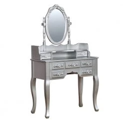 Traditional Silver Wooden Vanity Table by Benjara -Cheap Benjara Store silver benjara makeup vanities bm132007 4f 1000