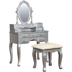 Traditional Silver Wooden Vanity Table by Benjara