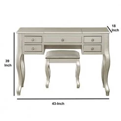 Cherub Silver Vanity Set Featuring Stool and Mirror (2-Piece) by Benjara -Cheap Benjara Store silver benjara makeup vanities bm167185 44 1000