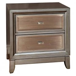 Contemporary 2-Drawer Silver Solid Wooden Night Stand 16" L x 23" W x 24.75" H by Benjara