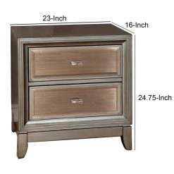 Contemporary 2-Drawer Silver Solid Wooden Night Stand 16" L x 23" W x 24.75" H by Benjara -Cheap Benjara Store silver benjara nightstands bm182943 fa 1000