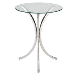 Modish Silver And Clear Metal Accent Table with Glass Top by Benjara