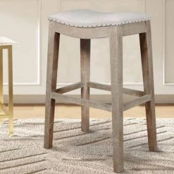 Classy Elevated 27 in. H Stone Wash Brown Fabric Upholstered Counter Stool by Benjara -Cheap Benjara Store stone wash brown benjara bar stools bm174236 31 1000