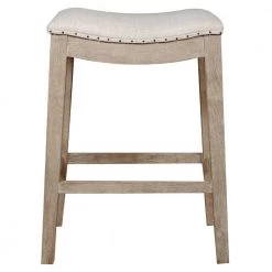 Classy Elevated 27 in. H Stone Wash Brown Fabric Upholstered Counter Stool by Benjara