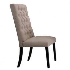 Tan Brown and Black Wooden Dining Side Chair with Button Tufted Back (Set of 2) by Benjara