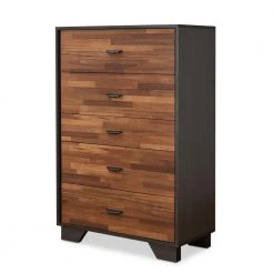 5-Drawer Walnut and Espresso Brown Wooden Chest 32 in. L x 16 in. W x 47 in. H by Benjara