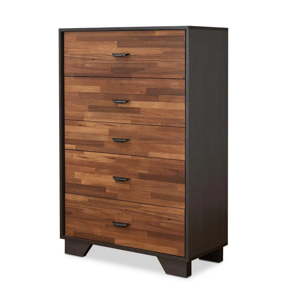 5-Drawer Walnut and Espresso Brown Wooden Chest 32 in. L x 16 in. W x 47 in. H by Benjara 1 5-Drawer Walnut and Espresso Brown Wooden Chest 32 in. L x 16 in. W x 47 in. H by Benjara