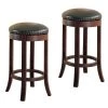 29 in. Contemporary Brown Wooden Swivel Bar Stool with Upholstered Seat (Set of 2) by Benjara