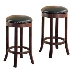 29 in. Contemporary Brown Wooden Swivel Bar Stool with Upholstered Seat (Set of 2) by Benjara