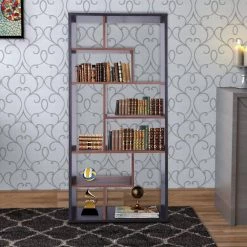 70.9 in. H Walnut Brown Spacious Wooden 6-Shelf Standard Bookcase with Zig Zag Display Storage by Benjara -Cheap Benjara Store walnut brown benjara bookcases bookshelves bm191430 31 1000