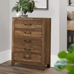 Transitional style 5 Drawer Walnut Brown Wooden Chest with Grain Details (47.38 in. x 16 in. x 31.5 in.) by Benjara -Cheap Benjara Store walnut brown benjara chest of drawers bm233856 31 1000