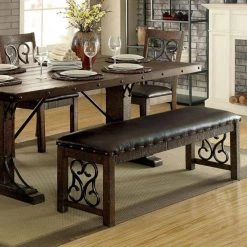 Wooden Rustic Walnut Brown Bench with Metal Work 19.5 in. x 56 in. x 12.75 in. by Benjara -Cheap Benjara Store walnut brown benjara dining benches bm166210 31 1000