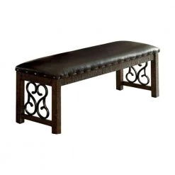 Wooden Rustic Walnut Brown Bench with Metal Work 19.5 in. x 56 in. x 12.75 in. by Benjara
