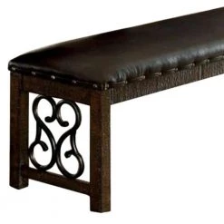 Wooden Rustic Walnut Brown Bench with Metal Work 19.5 in. x 56 in. x 12.75 in. by Benjara -Cheap Benjara Store walnut brown benjara dining benches bm166210 c3 1000