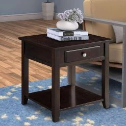 22 in. Walnut Brown Wooden End Table with Drawer and Bottom Shelf by Benjara -Cheap Benjara Store walnut brown benjara end side tables bm184979 31 1000