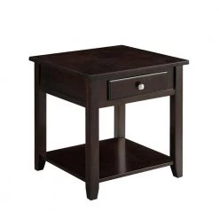 22 in. Walnut Brown Wooden End Table with Drawer and Bottom Shelf by Benjara