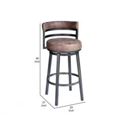 Eva 39 in. Washed Brown Low Back Metal Frame Swivel Bar Stool with Vegan Leather Seat by Benjara -Cheap Benjara Store washed brown benjara bar stools bm282061 44 1000
