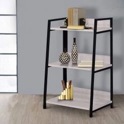 37 in. Washed White and Black Wooden 3-Shelf Bookcase by Benjara -Cheap Benjara Store washed white and black benjara bookcases bookshelves bm211103 31 1000